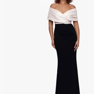 Betsy & Adam Yasmeen Off-the-Shoulder Gown